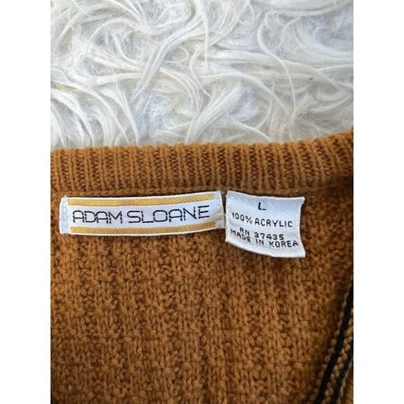 Adam Sloane Vintage 70s Mens Yellow Gold Waffle Knit Sweater Vest Size Large - Picture 3 of 10